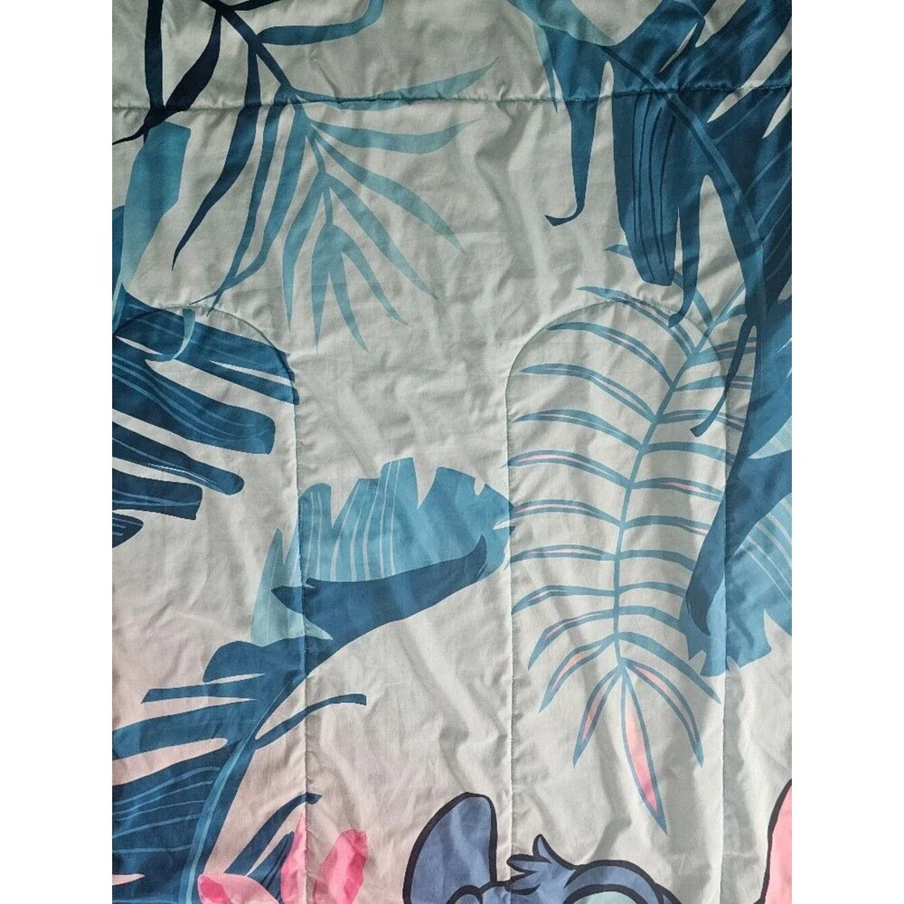 Disney Stitch Twin XL Reversible Comforter Tropical Hawaiian Blue Pink Bedding
